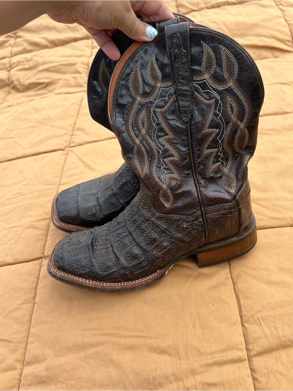 Dan Post Kingsley Brown Textured Caiman Leather Cowboy Boots Size 9.5